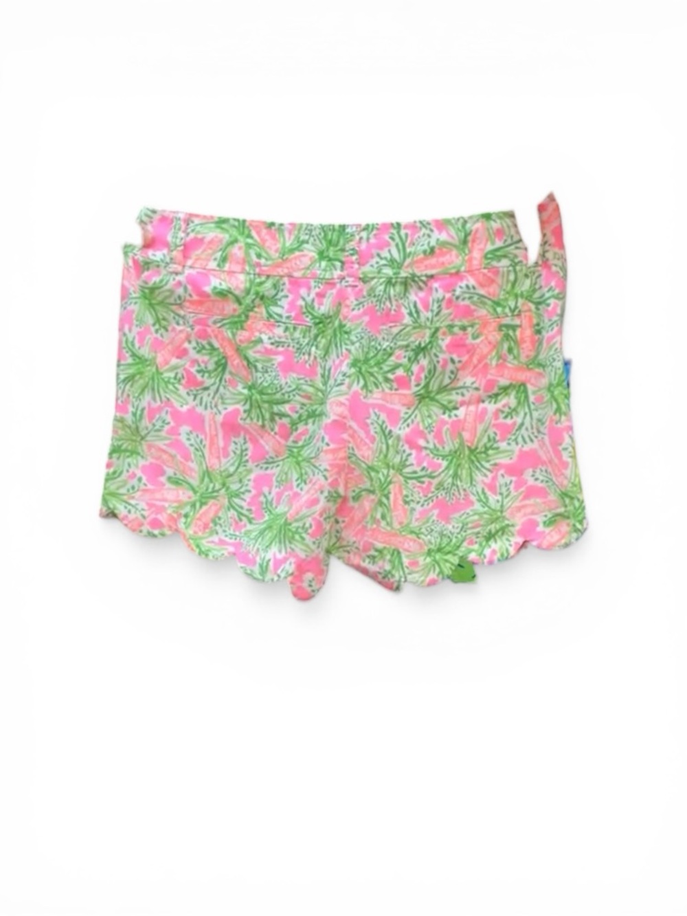 Lilly Pulitzer Pink and Green Floral Scalloped Hem High-Waist Shorts